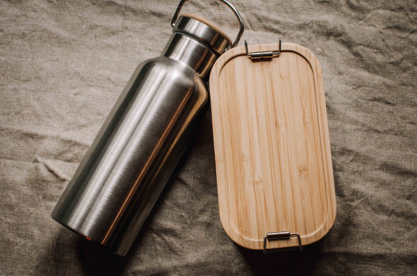 SET Junglesnack + Trinkflasche : Edelstahl Lunchbox mit Bambus Small